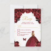 Bourgogne Rood en Goud Blond Haar Prinses RSVP Kaartje (Voorkant)