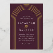 Bourgogne rood en goud | Eenvoudige elegante bruil Folie Uitnodiging (Voorkant)