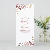 Bourgogne Rood en Goud Elegante Trouwprogramma's Programmakaart (Staand voorkant)