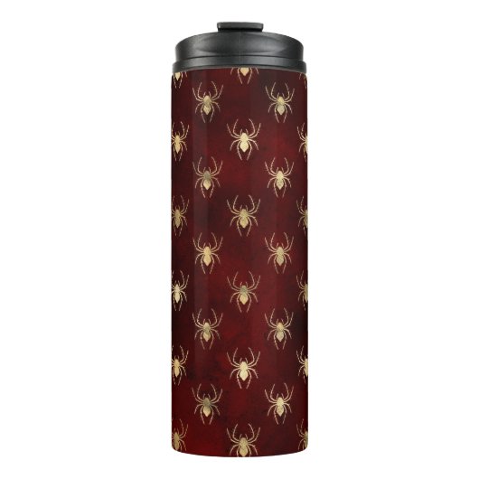 Bourgogne rood en goud Grunge spinpatroon Thermosbeker (Voorkant)