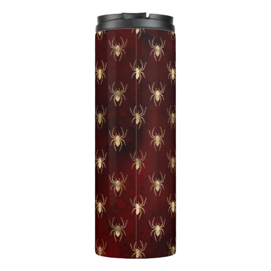 Bourgogne rood en goud Grunge spinpatroon Thermosbeker (Achterkant)