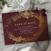 Bourgogne rood en goud | Luxe Floral Save the Date Folie Uitnodiging
