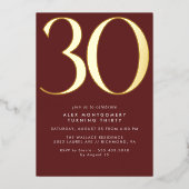 Bourgogne rood en goud | Luxe Maroon 30e verjaarda Folie Uitnodiging (Voorkant)
