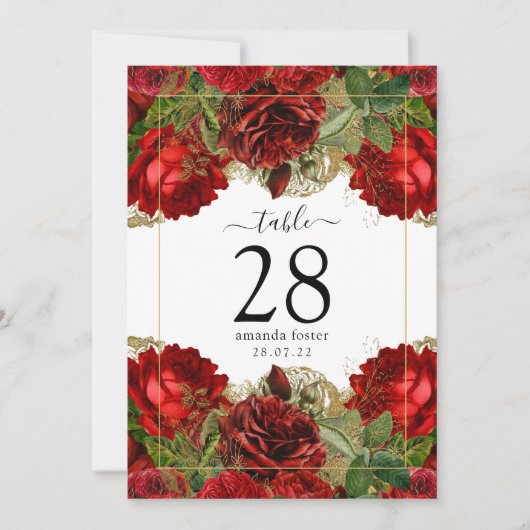 Bourgogne Rood en Goud Rozen Tafelnummer (Voorkant)