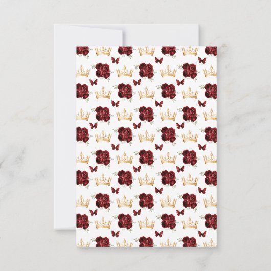 Bourgogne rood en goudbruin haar prinses RSVP kaartje (Achterkant)