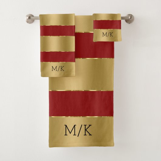 Bourgogne rood en luxe gouden strepen patroon bad handdoek (Insitu)