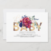 Bourgogne Rood en Navy Blauw Bloemen Baby shower Kaart (Voorkant)