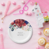 Bourgogne Rood en Navy Blauw Bloemen Elegante Brui Papieren Bordje (Feest)