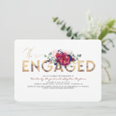 Bourgogne Rood en Navy Blauw Bloemen Verlovingsfee Kaart (Staand voorkant)