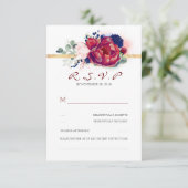 Bourgogne Rood en Navy Blauw Bloemenbruiloft RSVP (Staand voorkant)