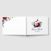 Bourgogne Rood En Navy Blauw Bloemenwijn Bruiloft Gastenboek (Volledig)