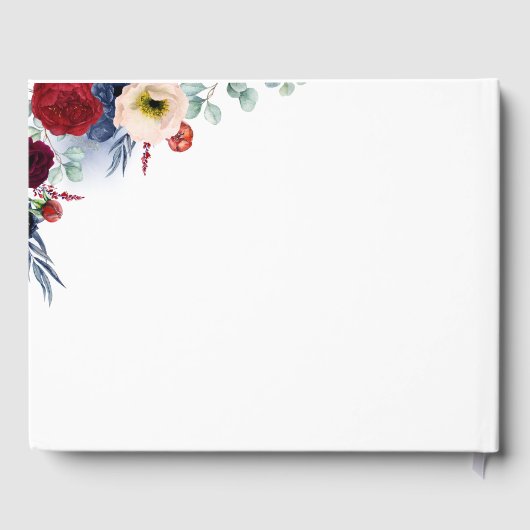 Bourgogne Rood En Navy Blauw Bloemenwijn Bruiloft Gastenboek (Achterkant)