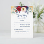 Bourgogne Rood en Navy Blauw Nautische Bruiloft RS RSVP Kaartje (Staand voorkant)