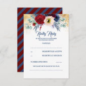 Bourgogne Rood en Navy Blauw Nautische Bruiloft RS RSVP Kaartje (Voorkant / Achterkant)