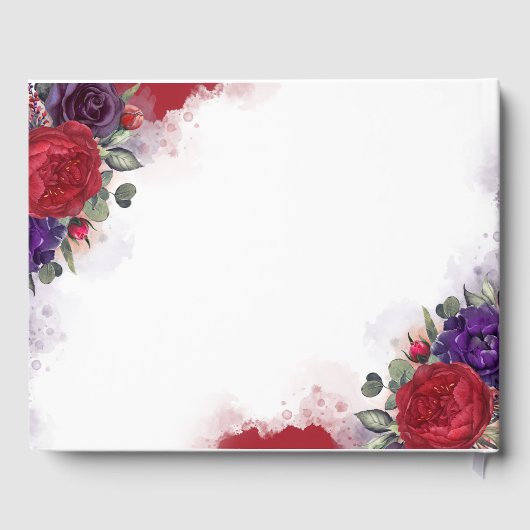 Bourgogne rood en pruim Paarse bloemenbruiloft Gastenboek (Achterkant)