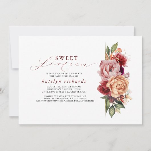 Bourgogne Rood en Sinaasappel Bloemen Chic Sweet S Kaart (Voorkant)