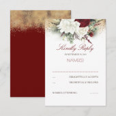 Bourgogne Rood en Wit Bloemen Bruiloft RSVP Kaartje (Voorkant / Achterkant)