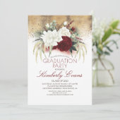 Bourgogne Rood en Wit Bloemen Elegant Afstuderen Kaart (Staand voorkant)