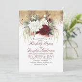 Bourgogne Rood en Wit Bloemen Elegante Bruiloft Kaart (Staand voorkant)