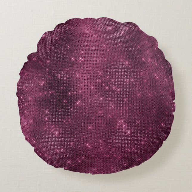 Bourgogne Rood en Zilveren Sparkle Rond Kussen (Voorkant)