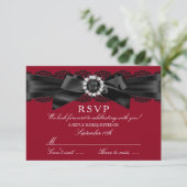 Bourgogne rood en zwart kant & Pearl Bow RSVP (Staand voorkant)