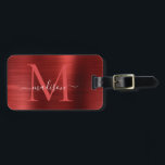 Bourgogne Rood Geborsteld Staal Metalen Script Mon Bagagelabel<br><div class="desc">Bourgogne Rood Geborsteld Steel Metalen Script Monogram Bag Label</div>