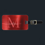 Bourgogne Rood Geborsteld Staal Metalen Script Mon Bagagelabel<br><div class="desc">Bourgogne Rood Geborsteld Steel Metalen Script Monogram Bag Label</div>