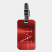 Bourgogne Rood Geborsteld Staal Metalen Script Mon Bagagelabel (Voorkant verticaal)