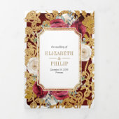 Bourgogne Rood Goud Bloemen Alles in één Kreeft Hu Drieluik Uitnodiging (Cover)