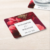 Bourgogne Rood Goud Bloemen Elegante Moderne Huwel Kartonnen Onderzetters (Schuin)