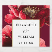 Bourgogne Rood Goud Bloemen Elegante Moderne Huwel Sparkling Wijnetiket (Enkel label)