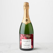 Bourgogne Rood Goud Bloemen Elegante Moderne Huwel Sparkling Wijnetiket (Voorkant)