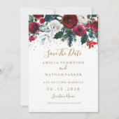 Bourgogne Rood Goud Bloemen Kerstmis Save the Date Kaart (Voorkant)