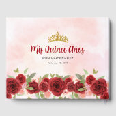 Bourgogne Rood Goud Bloemen Prinses Quinceañera Gastenboek (Achterkant)