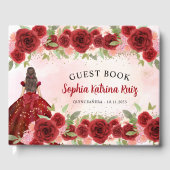 Bourgogne Rood Goud Bloemen Prinses Quinceañera Gastenboek (Voorkant)