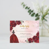 Bourgogne Rood Goud Bloemen Prinses Quinceañera RS Briefkaart (Staand voorkant)