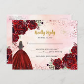 Bourgogne Rood Goud Bloemen Prinses Quinceañera RS Briefkaart (Voorkant / Achterkant)