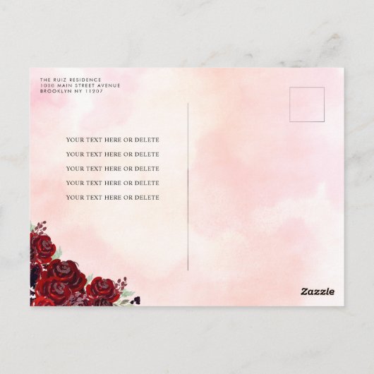 Bourgogne Rood Goud Bloemen Prinses Quinceañera RS Briefkaart (Achterkant)