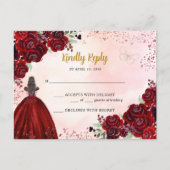 Bourgogne Rood Goud Bloemen Prinses Quinceañera RS Briefkaart (Voorkant)