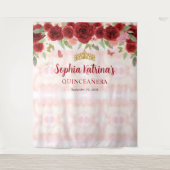 Bourgogne Rood Goud Bloemen Tiara Kroon Quinceañer Wandkleed (Voorkant)