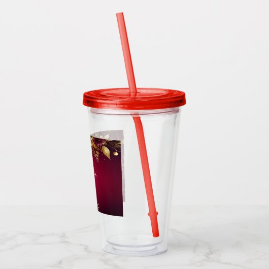 Bourgogne Rood Goud Bloemen Vakantie Acryl Tumbler Acryl Drinkbeker (Links)