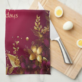 Bourgogne Rood Goud Bloemen Vakantie Keuken Handdo Theedoek (Quarter Fold)