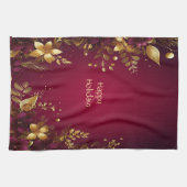Bourgogne Rood Goud Bloemen Vakantie Keuken Handdo Theedoek (Horizontaal)