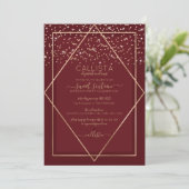 Bourgogne Rood Goud Confetti Border Sweet 16 Kaart (Staand voorkant)
