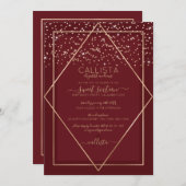 Bourgogne Rood Goud Confetti Border Sweet 16 Kaart (Voorkant / Achterkant)