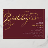 Bourgogne rood & goud | Fancy Maroon Verjaardagsfe Folie Uitnodiging (Voorkant)