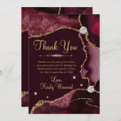 Bourgogne Rood & Goud Faux Glitter Agaat Quinceane Bedankkaart (Voorkant / Achterkant)