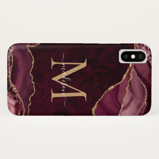 Bourgogne Rood Goud Glitter Agaat Edelsteen Monogr Case-Mate iPhone Case (Achterkant (horizontaal))