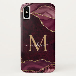 Bourgogne Rood Goud Glitter Agaat Edelsteen Monogr Case-Mate iPhone Case