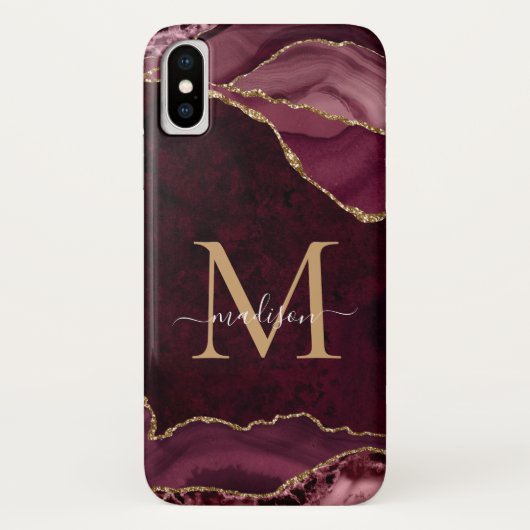 Bourgogne Rood Goud Glitter Agaat Edelsteen Monogr Case-Mate iPhone Case (Achterkant)